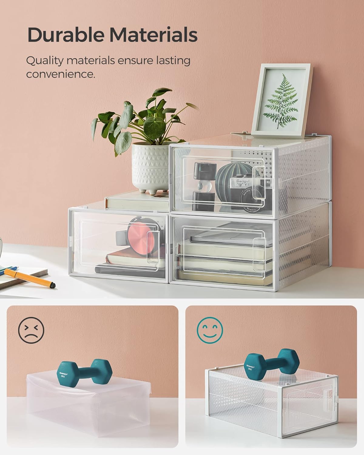 SONGMICS Cipős dobozok, 12 db egymásra rakható rendszerező készlet, strapabíró ABS szerkezet, 34x23x14 cm, átlátszó - Image 6