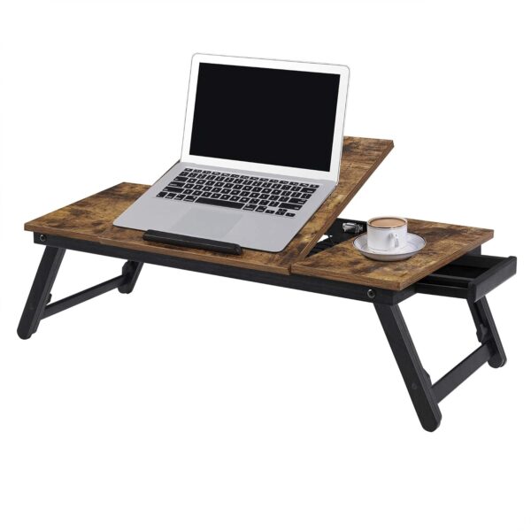 SONGMICS Masa de pat pentru laptop, plabila si reglabila, 71x35x23 cm, maro - Image 6
