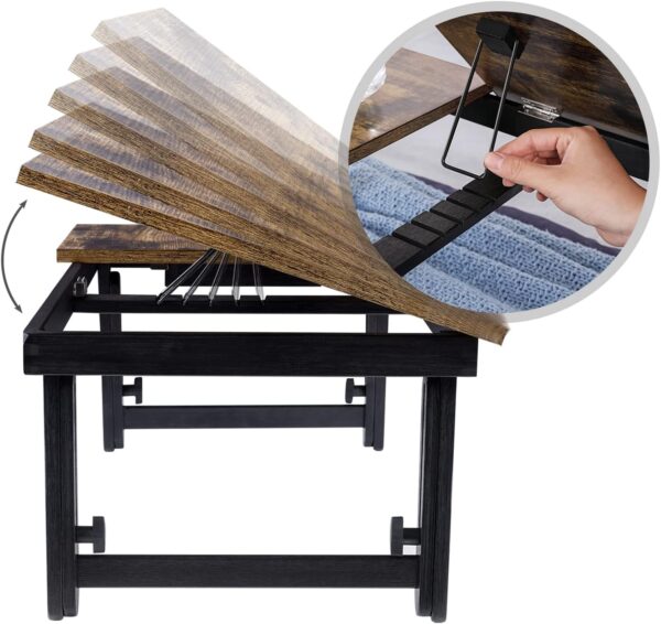 SONGMICS Masa de pat pentru laptop, plabila si reglabila, 55x35x23 cm, maro - Image 6