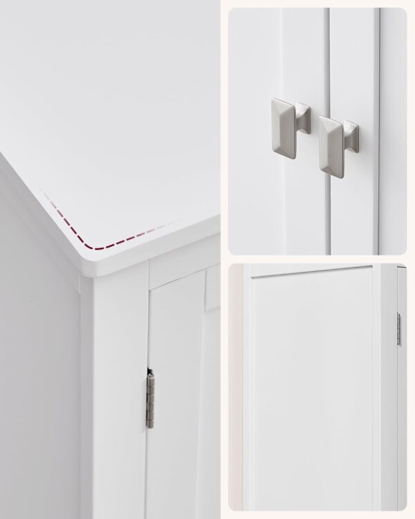 VASAGLE Fürdőszoba szekrény MDF-ből, 2 rekeszes és 4 ajtós, állítható polcokkal, 30x60x110cm, fehér - Image 6