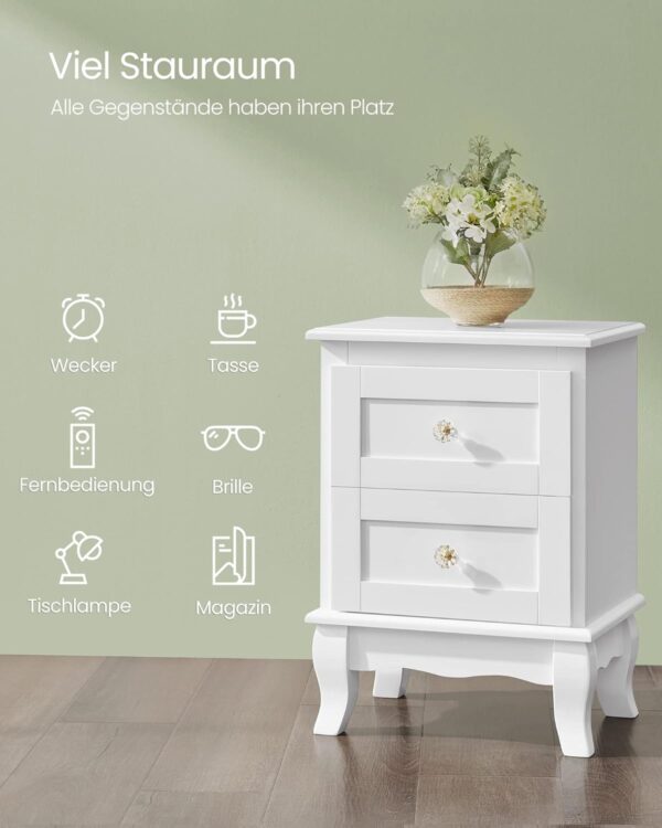 VASAGLE Set de 2 noptiere din MDF, cu sertare, 39x31x53 cm, alb - Image 6