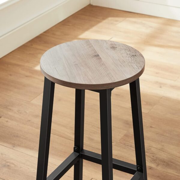 VASAGLE Set 2 scaune bar inalte, sezut rotund, cadru din otel, inaltime 65 cm, stil industrial, gri - Image 6
