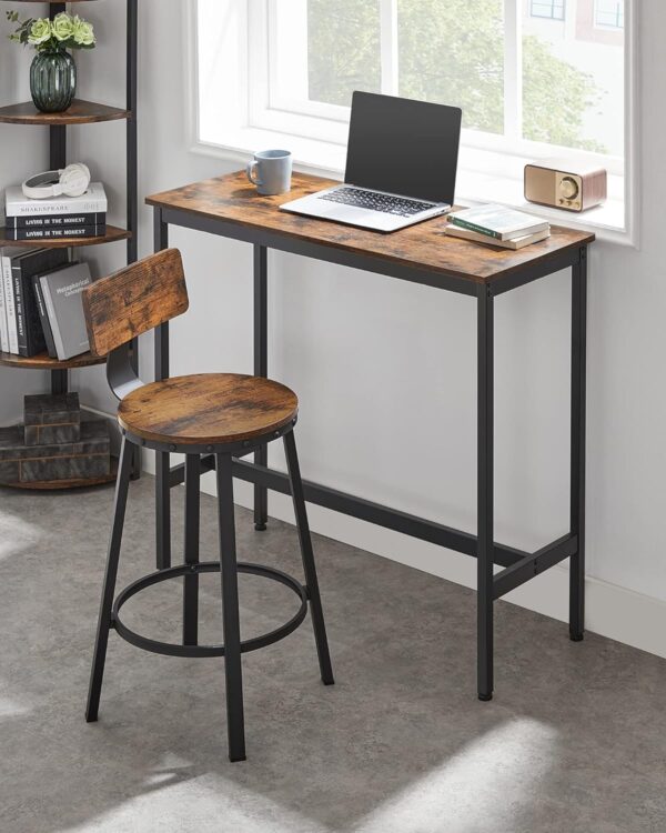 VASAGLE Set de 2 scaune de bar inalte cu spatar, cadru din otel, industrial, 51x89cm, maro rustic - Image 7