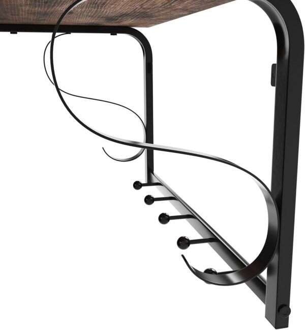 VASAGLE Cuier de perete cu raft de depozitare si sina, 5 carlige, 30x60x32 cm, maro rustic - Image 7