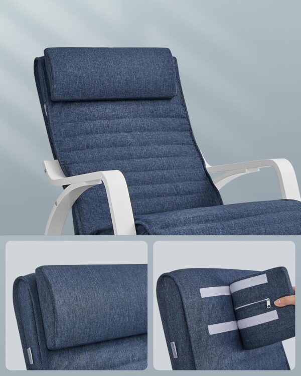 SONGMICS Scaun balansoar din lemn, suport picioare reglabil, maxim 150kg, 67x122x84 cm, albastru - Image 7