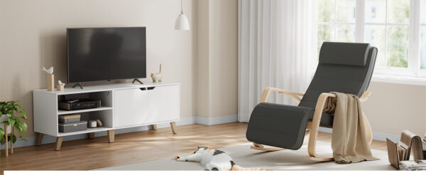 SONGMICS Scaun balansoar din lemn, suport picioare reglabil, maxim 150kg, 67x122x84 cm, gri inchis - Image 7