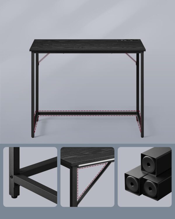 VASAGLE Íróasztal LED világítással, beépített aljzat, 2 USB, 50x100x76 cm, fekete - Image 5