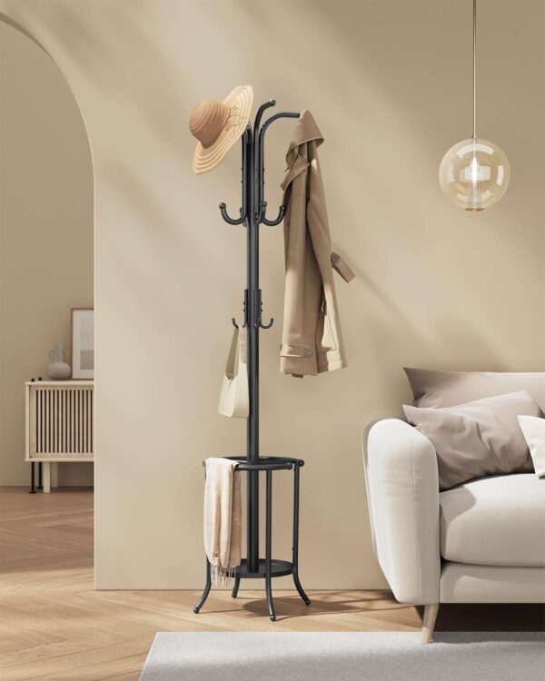 SONGMICS vállfa, esernyőtartóval, 12 akasztó, 175 cm, fekete - Image 7