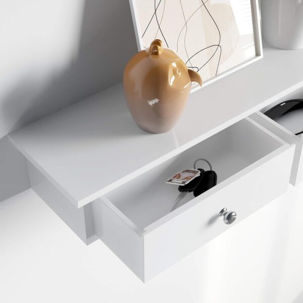 SONGMICS úszó falipolc 3 fiókkal, fényes MDF-ből, 80x15x10 cm, fehér - Image 8