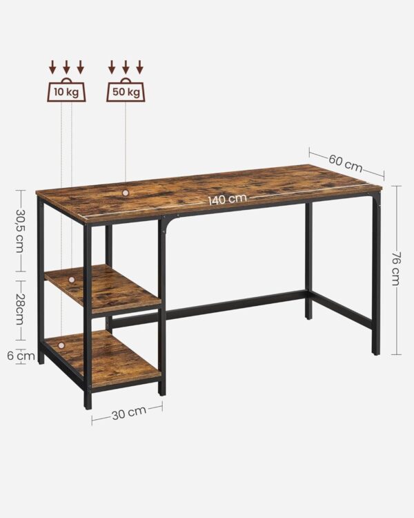 VASAGLE Birou cu 2 rafturi stanga sau dreapta, stil industrial, 60x140x76 cm, maro rustic - Image 7