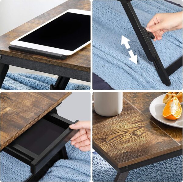 SONGMICS Masa de pat pentru laptop, plabila si reglabila, 71x35x23 cm, maro - Image 8
