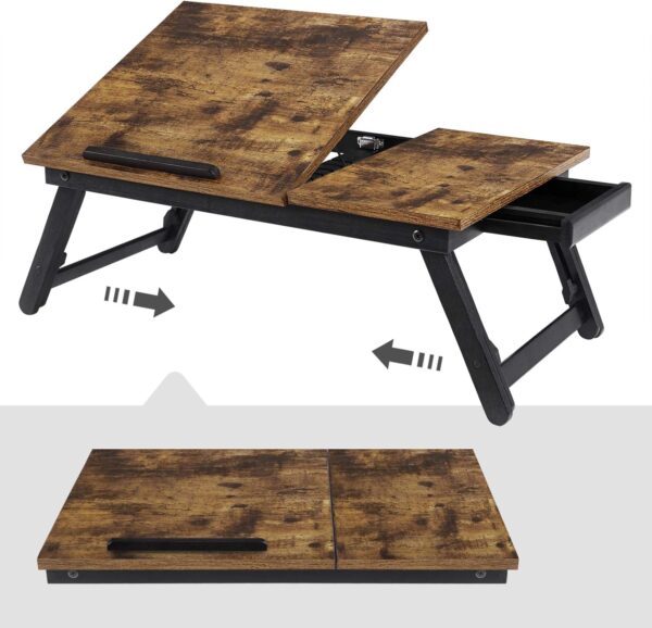 SONGMICS Masa de pat pentru laptop, plabila si reglabila, 55x35x23 cm, maro - Image 8