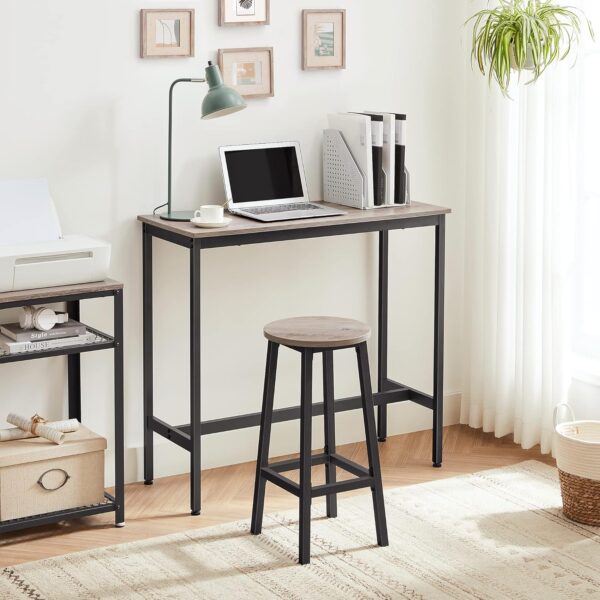 VASAGLE Set 2 scaune bar inalte, sezut rotund, cadru din otel, inaltime 65 cm, stil industrial, gri - Image 8