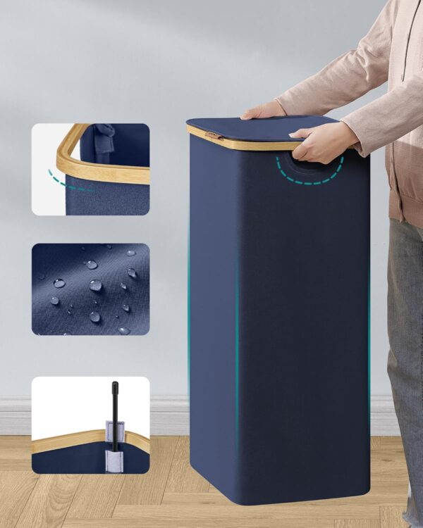 SONGMICS Textil szennyeskosár, összecsukható, kivehető rekesszel, 90L, 42x32x71 cm, kék - Image 8