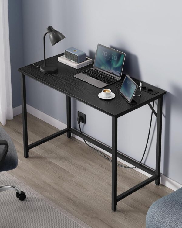 VASAGLE Íróasztal LED világítással, beépített aljzat, 2 USB, 50x100x76 cm, fekete - Image 6