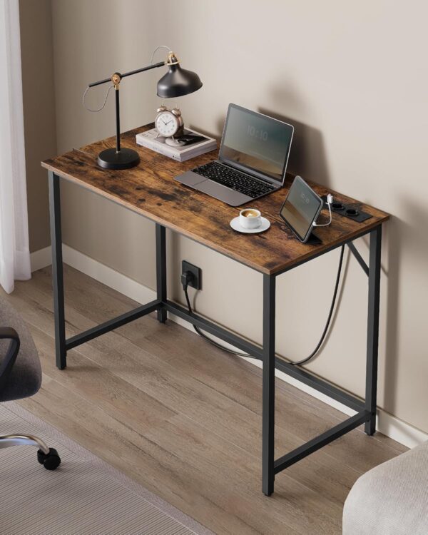 VASAGLE Birou cu iluminare LED, priza incorporata, 2 USB, 50x100x76 cm, maro rustic - Image 7