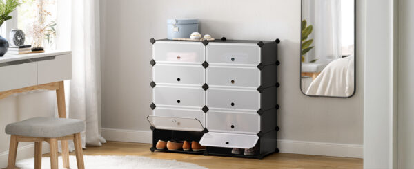 SONGMICS Dulap de depozitare pantofi modular, configurabil cu 10 compartimente, 43x31x173 cm, negru - Image 7