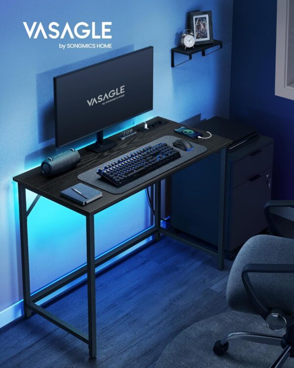 VASAGLE Íróasztal LED világítással, beépített aljzat, 2 USB, 50x100x76 cm, fekete - Image 7