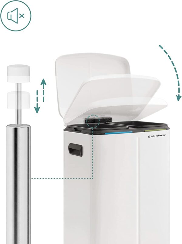 SONGMICS Cos de gunoi din inox cu 2 galeti interioare, colectare selectiva, 2x20 litri, alb - Image 9