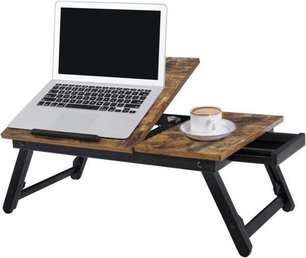 SONGMICS Masa de pat pentru laptop, plabila si reglabila, 55x35x23 cm, maro - Image 9