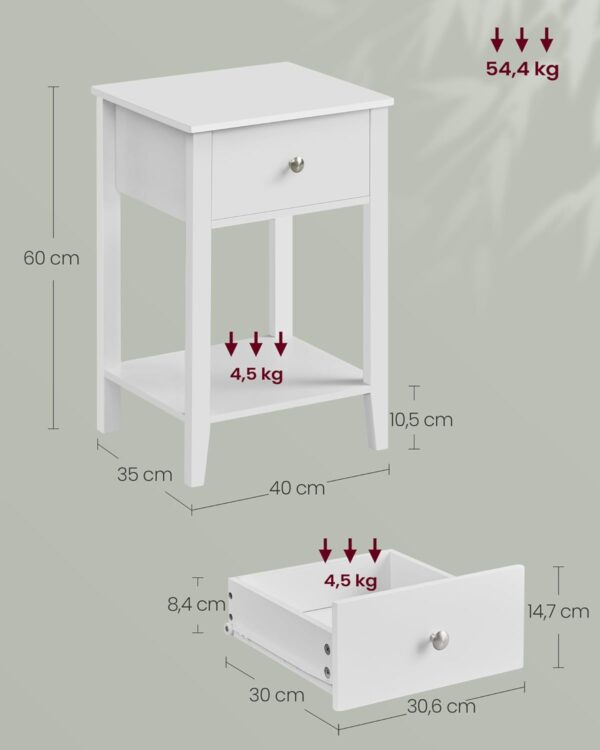 VASAGLE Set de 2 noptiere din bambus, cu sertare, 35x40x60 cm, alb - Image 7