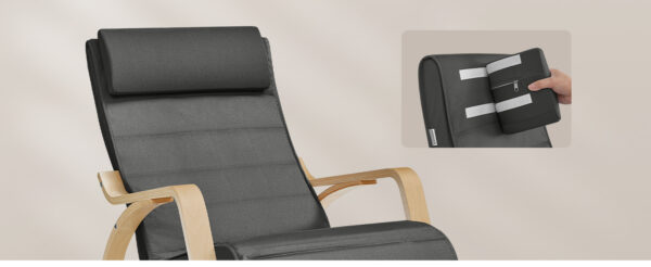 SONGMICS Scaun balansoar din lemn, suport picioare reglabil, maxim 150kg, 67x122x84 cm, gri inchis - Image 9