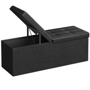 SONGMICS Összecsukható zsámoly puha üléssel, tárolóhely 120 liter, maximum 300kg, 110x38x38cm, fekete