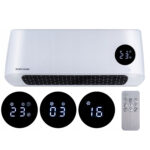 Aeroterma de perete, 2000W, telecomanda, timer, display LED, reglare flux, alb