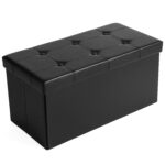 SONGMICS Összecsukható zsámoly puha ülőfelülettel, tárolóhely 80 liter, max 300kg, 76x38x38 cm, fekete