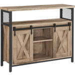 VASAGLE Fiókos szekrény nappaliba vagy konyhába, 2 tolóajtóval, állítható polcokkal, rusztikus stílus, 33x100x80 cm, barna