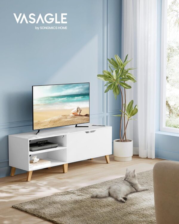 VASAGLE fiókos szekrény TV-hez 65 hüvelykig, 2 ajtóval és állítható polccal, 40x140x50 cm, fehér - Image 2