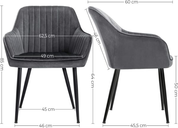 SONGMICS Scaun living tapitat din catifea cu cotiere, sarcina 110 kg, 63x60x85 cm, gri - Image 6
