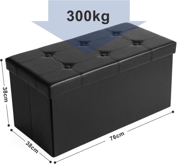 SONGMICS Összecsukható zsámoly puha ülőfelülettel, tárolóhely 80 liter, max 300kg, 76x38x38 cm, fekete - Image 3