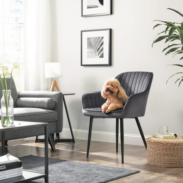 SONGMICS Scaun living tapitat din catifea cu cotiere, sarcina 110 kg, 63x60x85 cm, gri - Image 5