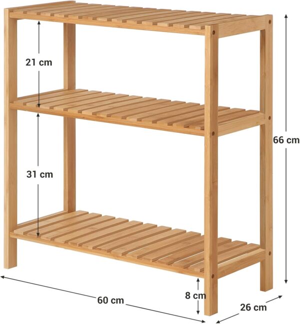 SONGMICS Raft de depozitare din bambus, cu 3 niveluri, 60x26x66 cm, maro - Image 7