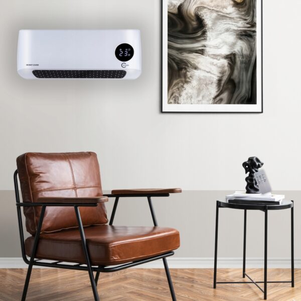 Aeroterma de perete, 2000W, telecomanda, timer, display LED, reglare flux, alb - Image 3