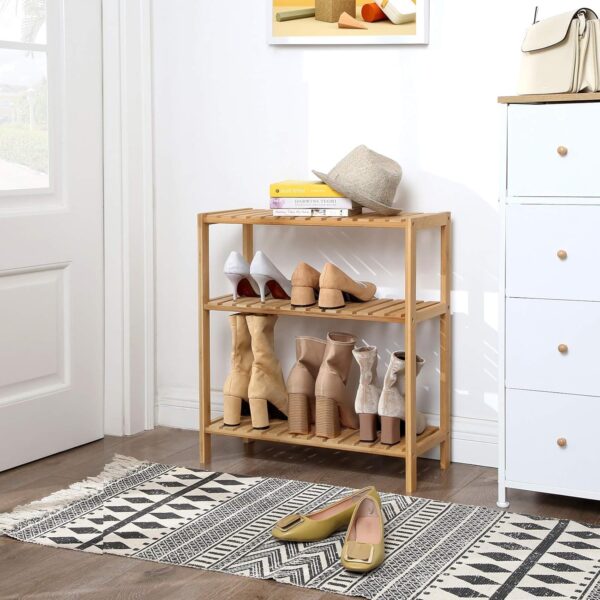 SONGMICS Raft de depozitare din bambus, cu 3 niveluri, 60x26x66 cm, maro - Image 5