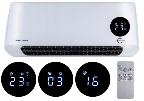 Aeroterma de perete, 2000W, telecomanda, timer, display LED, reglare flux, alb - Image 4