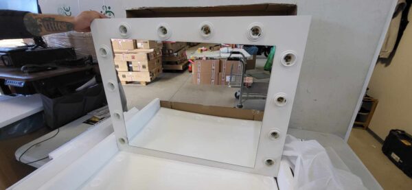 RESIGILAT: Masa de toaleta si machiaj Hollywood Pro, alba, cu 4 sertare, oglinda si 12 LED-uri, 90x40x140 cm - Image 2
