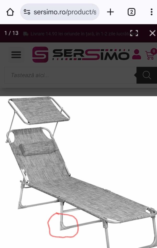 RESIGILAT: SONGMICS Sezlong pliabil, cu parasolar si tetiera, spatar reglabil in 4 pozitii, maxim 150kg, 193x53x29cm, gri deschis - Image 3