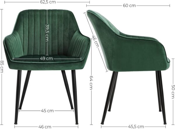 SONGMICS Scaun living tapitat din catifea cu cotiere, sarcina 120 kg, 63x60x85 cm, verde - Image 5