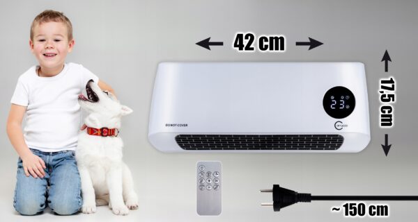 Aeroterma de perete, 2000W, telecomanda, timer, display LED, reglare flux, alb - Image 5