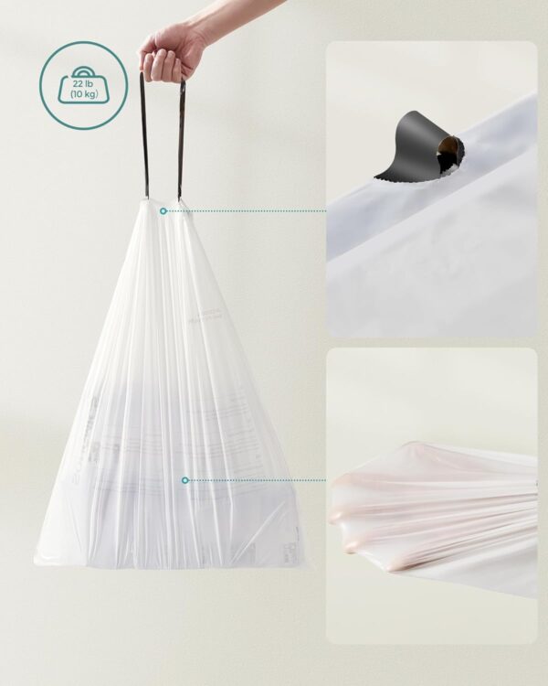 SONGMICS Saci de gunoi pentru cosuri de bucatarie de 30 litri, pre-separate, 90 bucati, alb - Image 7