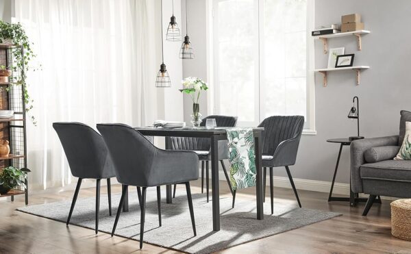 SONGMICS Scaun living tapitat din catifea cu cotiere, sarcina 110 kg, 63x60x85 cm, gri - Image 2