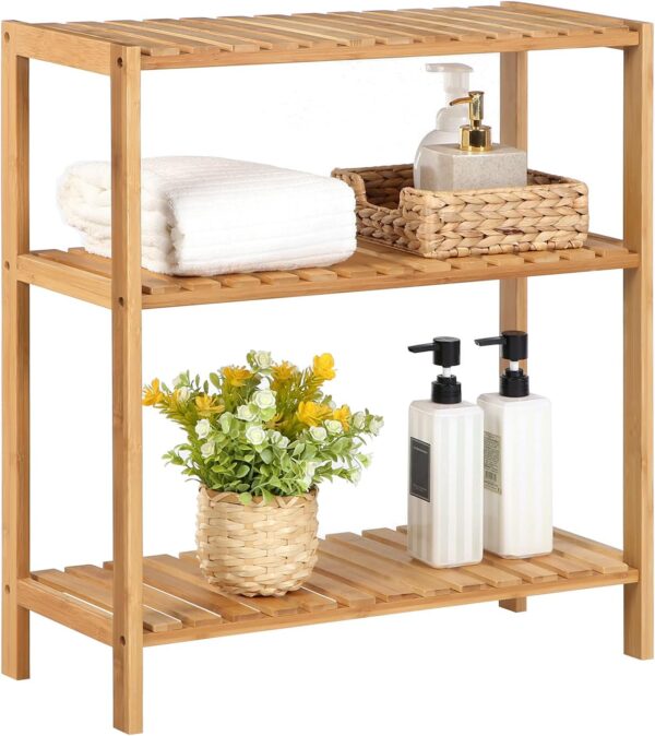 SONGMICS Raft de depozitare din bambus, cu 3 niveluri, 60x26x66 cm, maro - Image 3