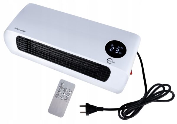 Aeroterma de perete, 2000W, telecomanda, timer, display LED, reglare flux, alb - Image 6