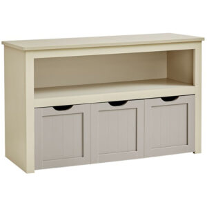 VASAGLE Játéktároló szekrény MDF-ből, 3 kerekeken kivehető rekesszel, 30x102x60 cm, bézs