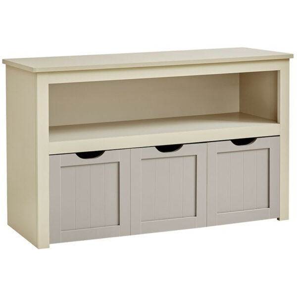 VASAGLE Játéktároló szekrény MDF-ből, 3 kerekeken kivehető rekesszel, 30x102x60 cm, bézs