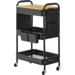 SONGMICS kocsi típusú mobil tárolópolc, fürdőszobába vagy konyhába, acél keret MDF lappal, 31x44x74 cm, fekete