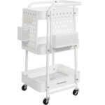 SONGMICS kocsi típusú mobil tárolópolc, fürdőszobába vagy konyhába, acél vázas, 32x43x74 cm, fehér